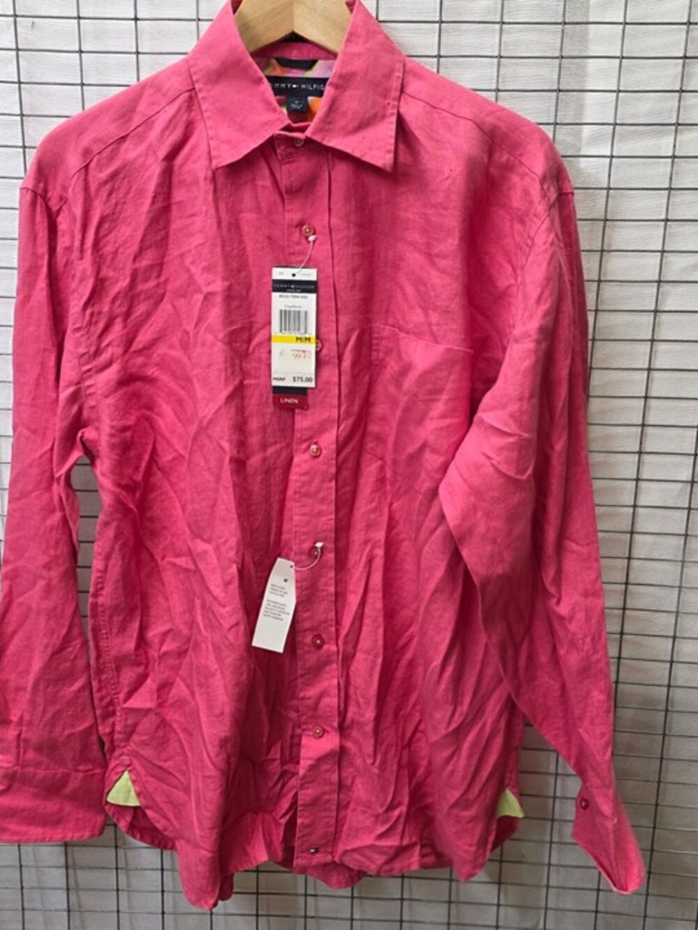 Tommy Hilfiger Linen Shirt Pink Button Up Medium NWT
